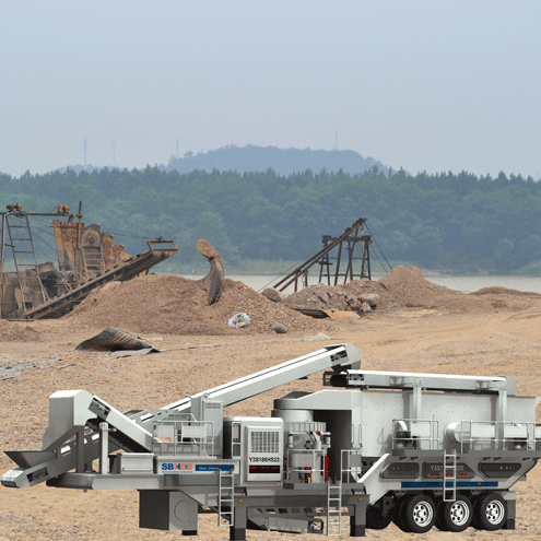 移動式破碎機(jī)破碎河卵石